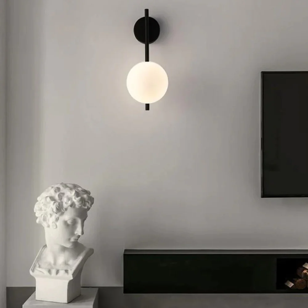 Linear Glass Globe Wall Sconce with Frosted Orb - Modern Nordic Style - Image 3