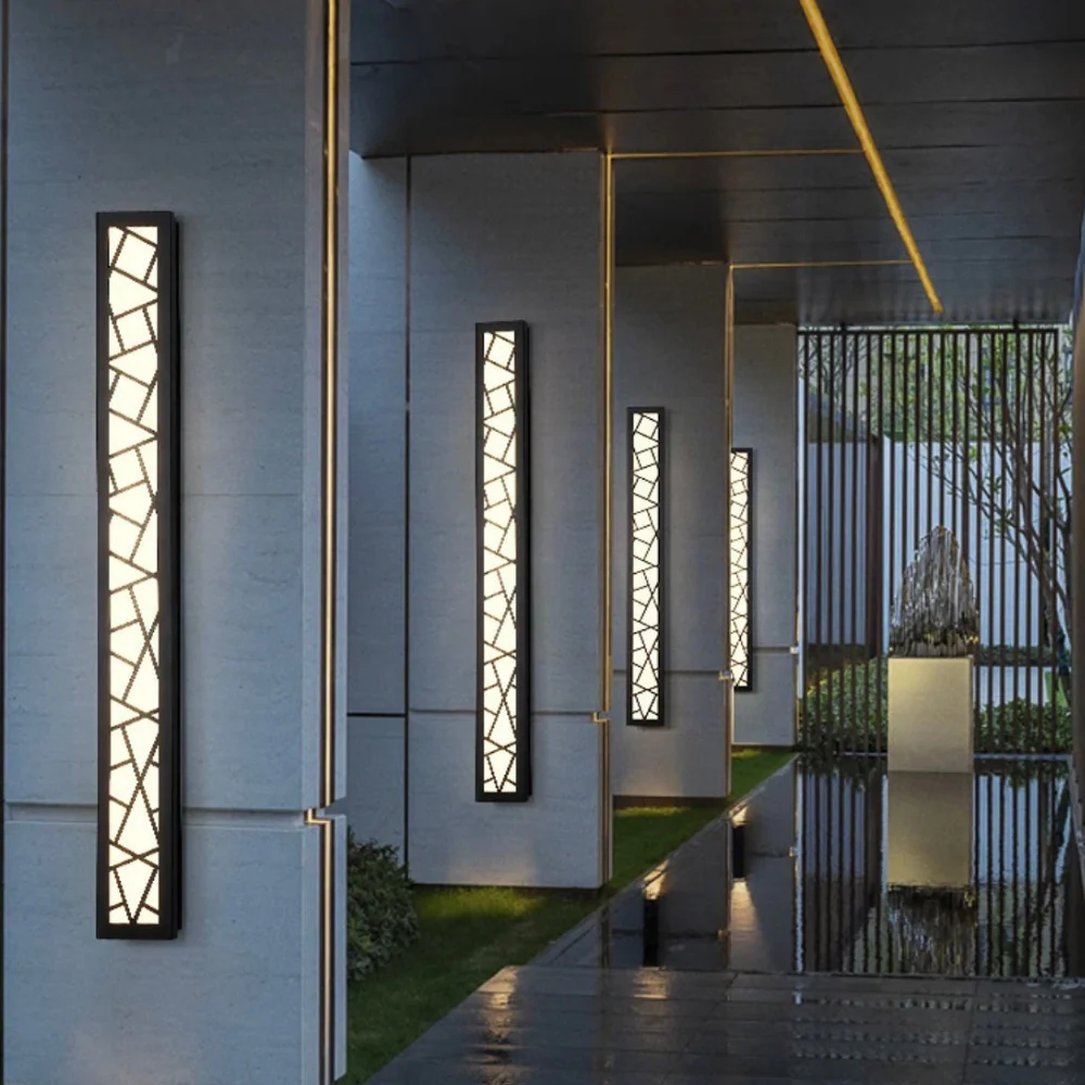 Long Geometric Outdoor Wall Sconce - Mosaic Pattern Linear LED Lantern - Image 6