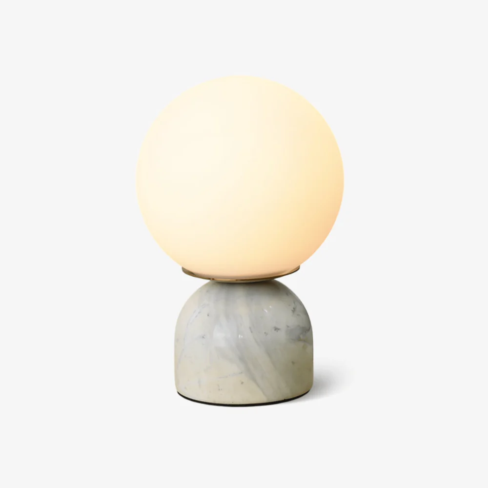 Mid-Century Modern Marble Table Lamp - Round Glass Globe Bedside Light - Image 9