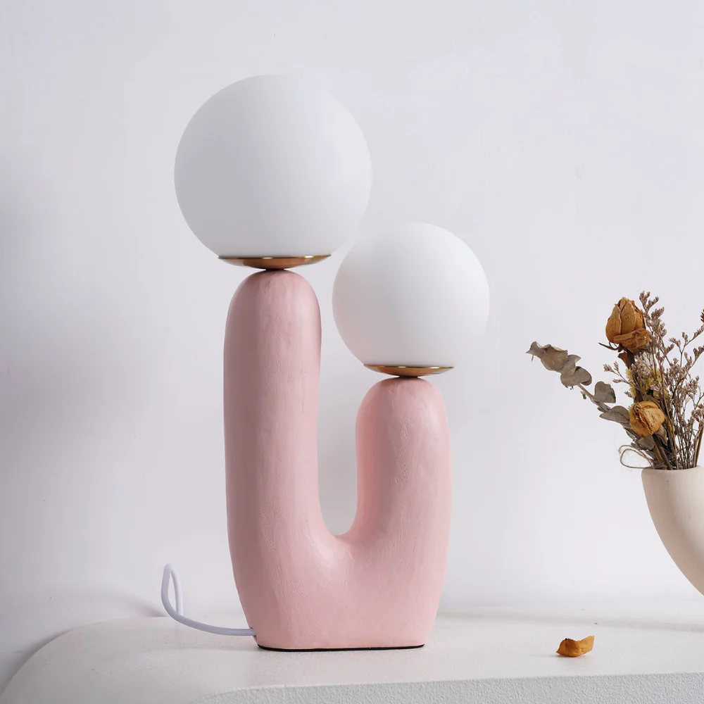Mid-Century Modern U-Shaped Resin Table Lamp with Dual Glass Globes - Image 16