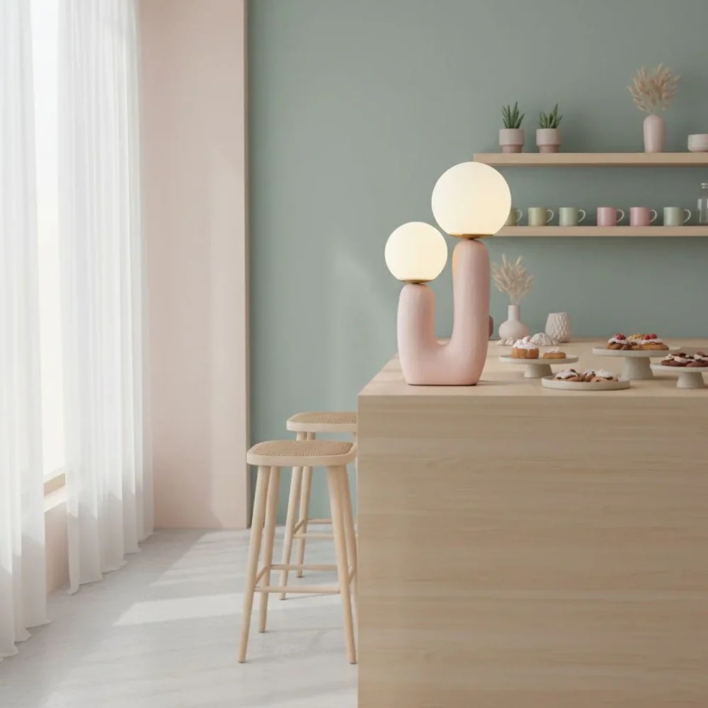 Mid-Century Modern U-Shaped Resin Table Lamp with Dual Glass Globes - Image 8