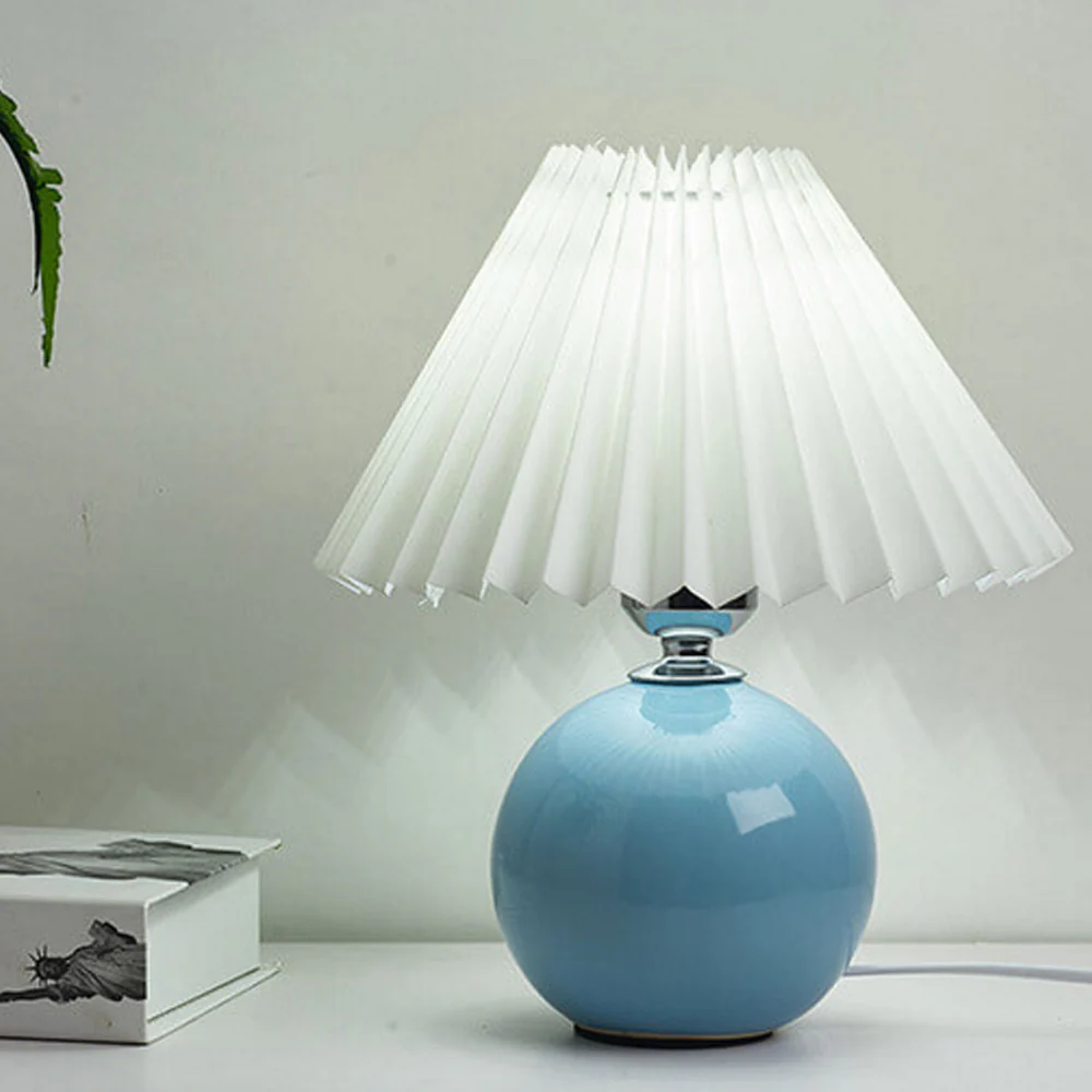Modern Ceramic Ball Table Lamp with Pleated Mushroom Shade - Image 20