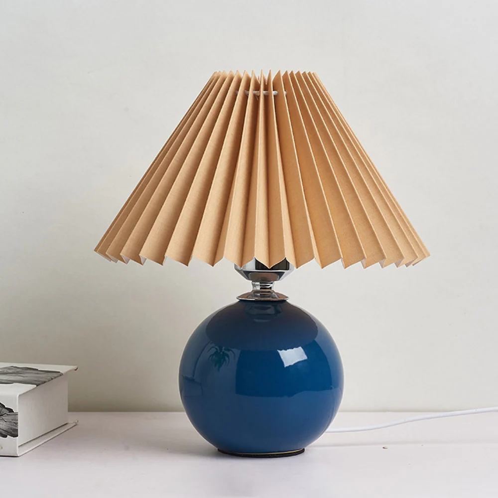 Modern Ceramic Ball Table Lamp with Pleated Mushroom Shade - Image 22