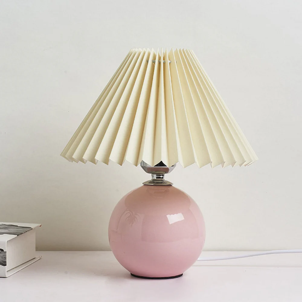 Modern Ceramic Ball Table Lamp with Pleated Mushroom Shade - Image 8