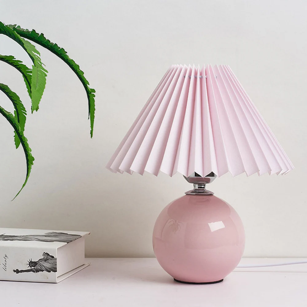 Modern Ceramic Ball Table Lamp with Pleated Mushroom Shade - Image 9