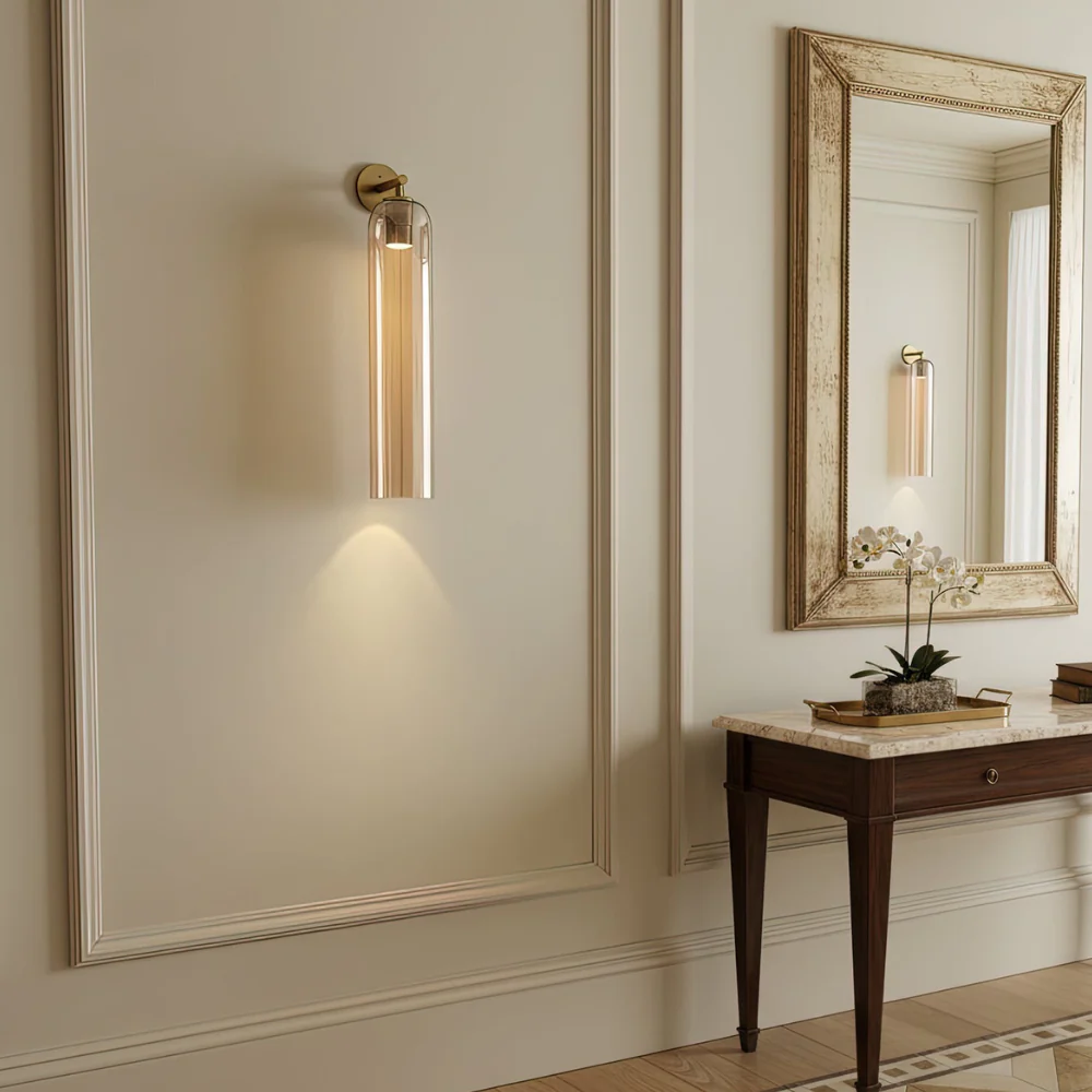 Modern Cylinder Glass Wall Sconce - Elongated Pill Silhouette Vertical Light - Image 2