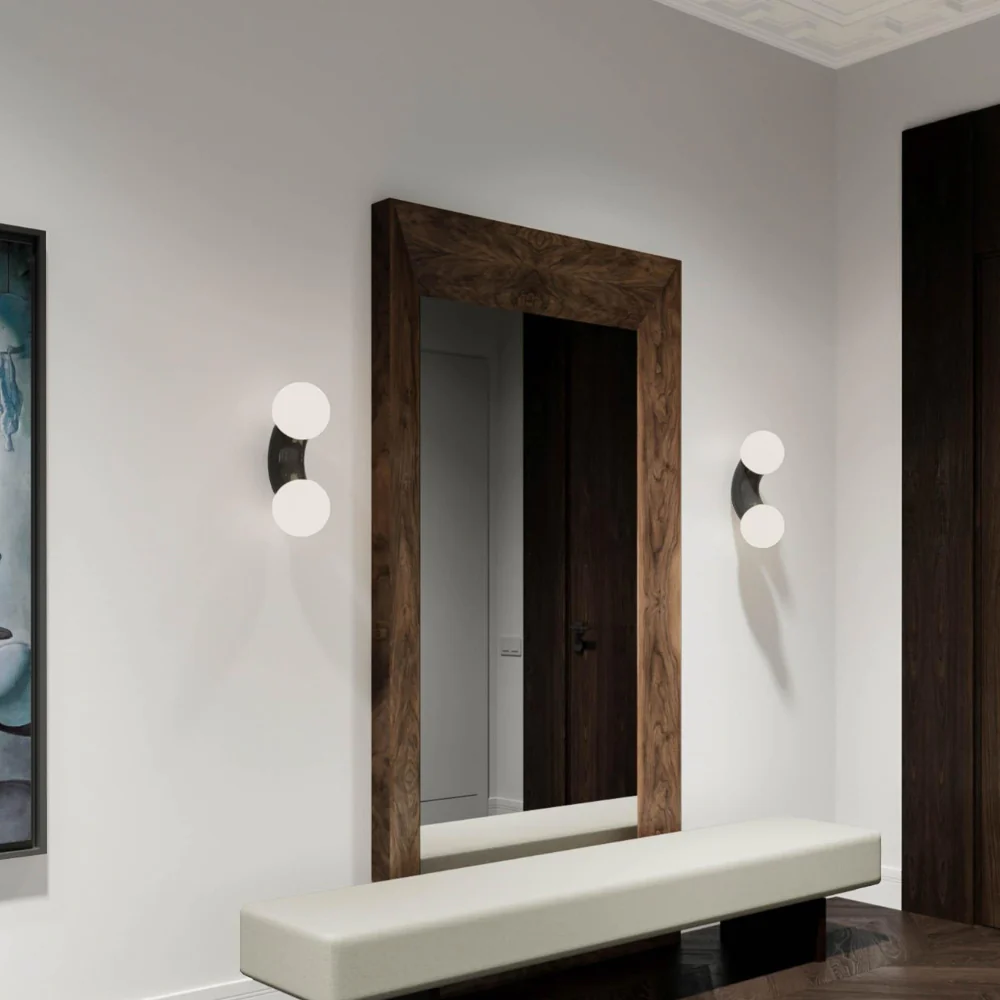 Modern Double Globe Arc Wall Sconce - Playful C-Shaped Orbital Light - Image 6