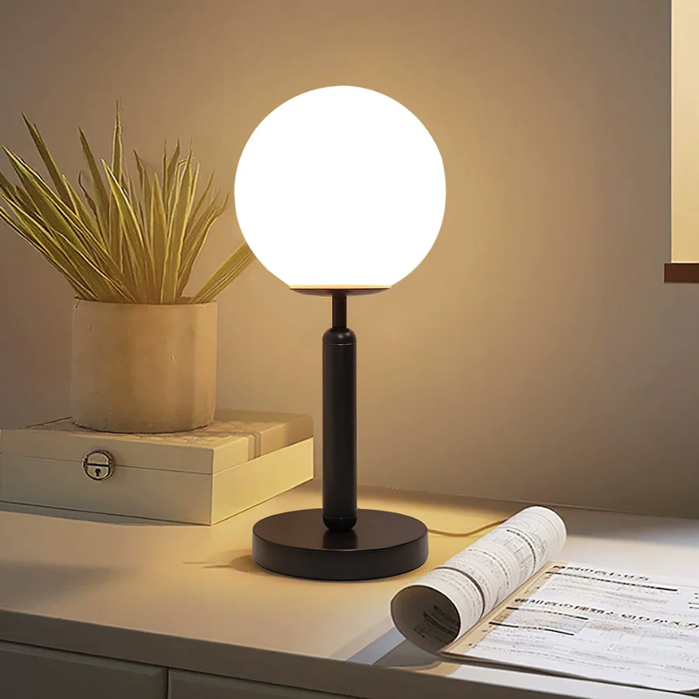 Modern Globe Table Lamp with Pill-Shaped Post - Mid-Century Orb Desk Light - Image 15