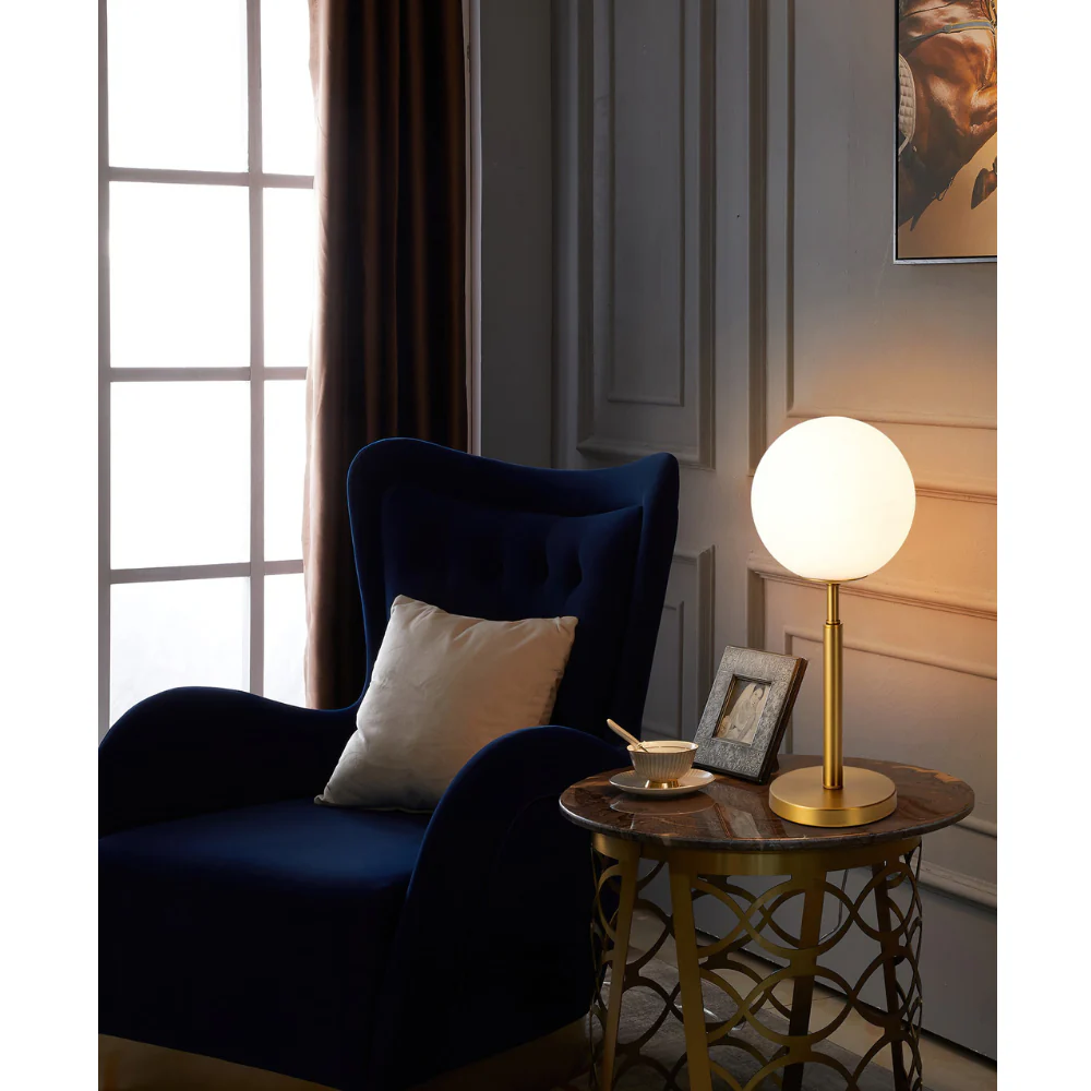 Modern Globe Table Lamp with Pill-Shaped Post - Mid-Century Orb Desk Light - Image 5
