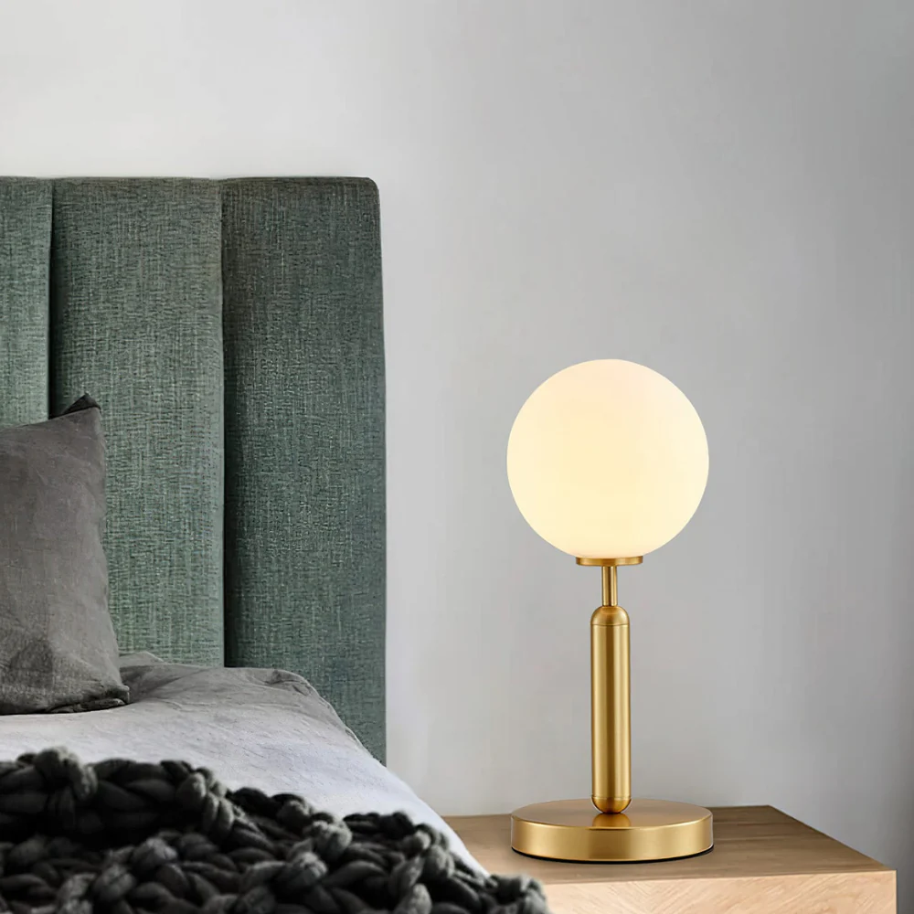 Modern Globe Table Lamp with Pill-Shaped Post - Mid-Century Orb Desk Light - Image 7