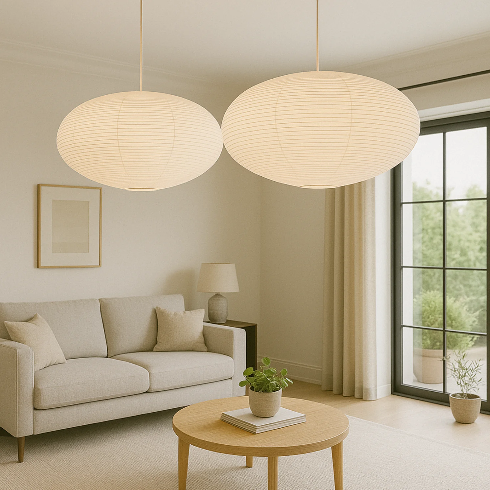 Modern Japanese Rice Paper Silk Cocoon Pendant Light - Noguchi Style - Image 3