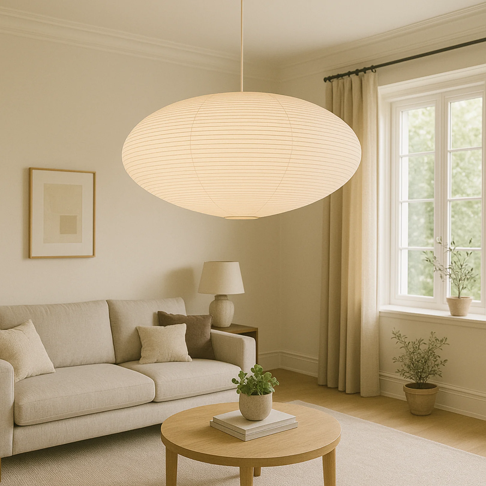 Modern Japanese Rice Paper Silk Cocoon Pendant Light - Noguchi Style - Image 7