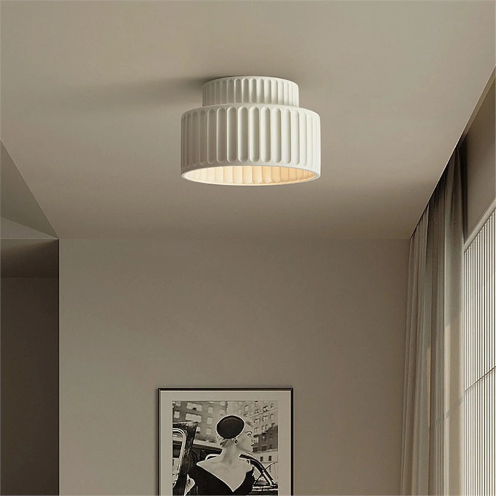 Modern Pleated Ceramic Flush Mount Ceiling Light - White Ribbed Lamp - Image 5