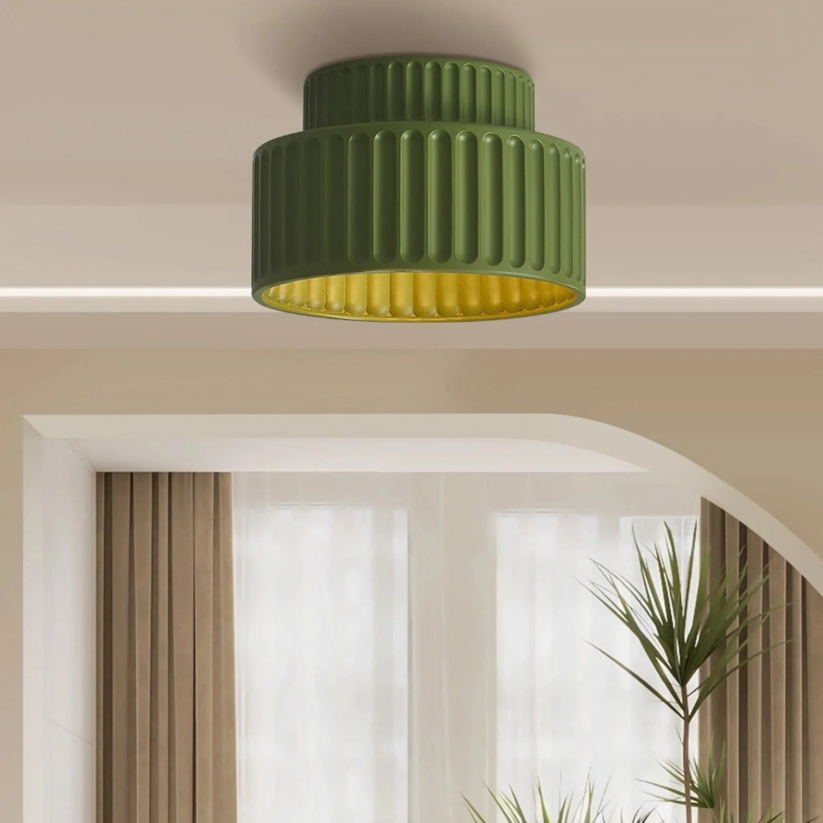 Modern Pleated Ceramic Flush Mount Ceiling Light - White Ribbed Lamp - Image 6