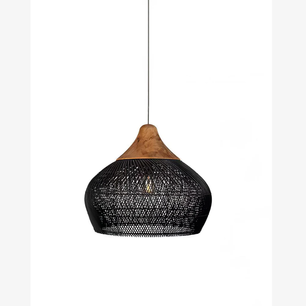 Modern Rattan Silhouette Pendant Light - Woven Basket Hanging Lamp with Wood Cap - Image 20
