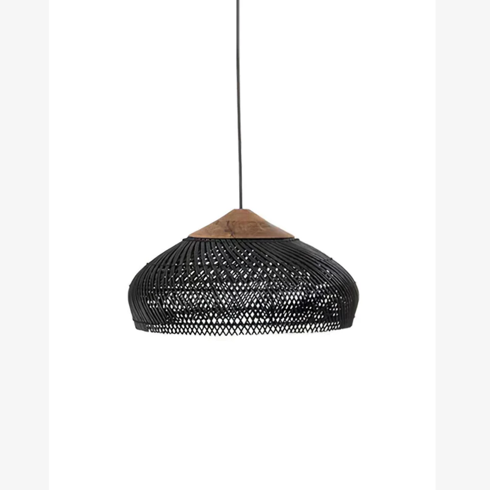 Modern Rattan Silhouette Pendant Light - Woven Basket Hanging Lamp with Wood Cap - Image 21