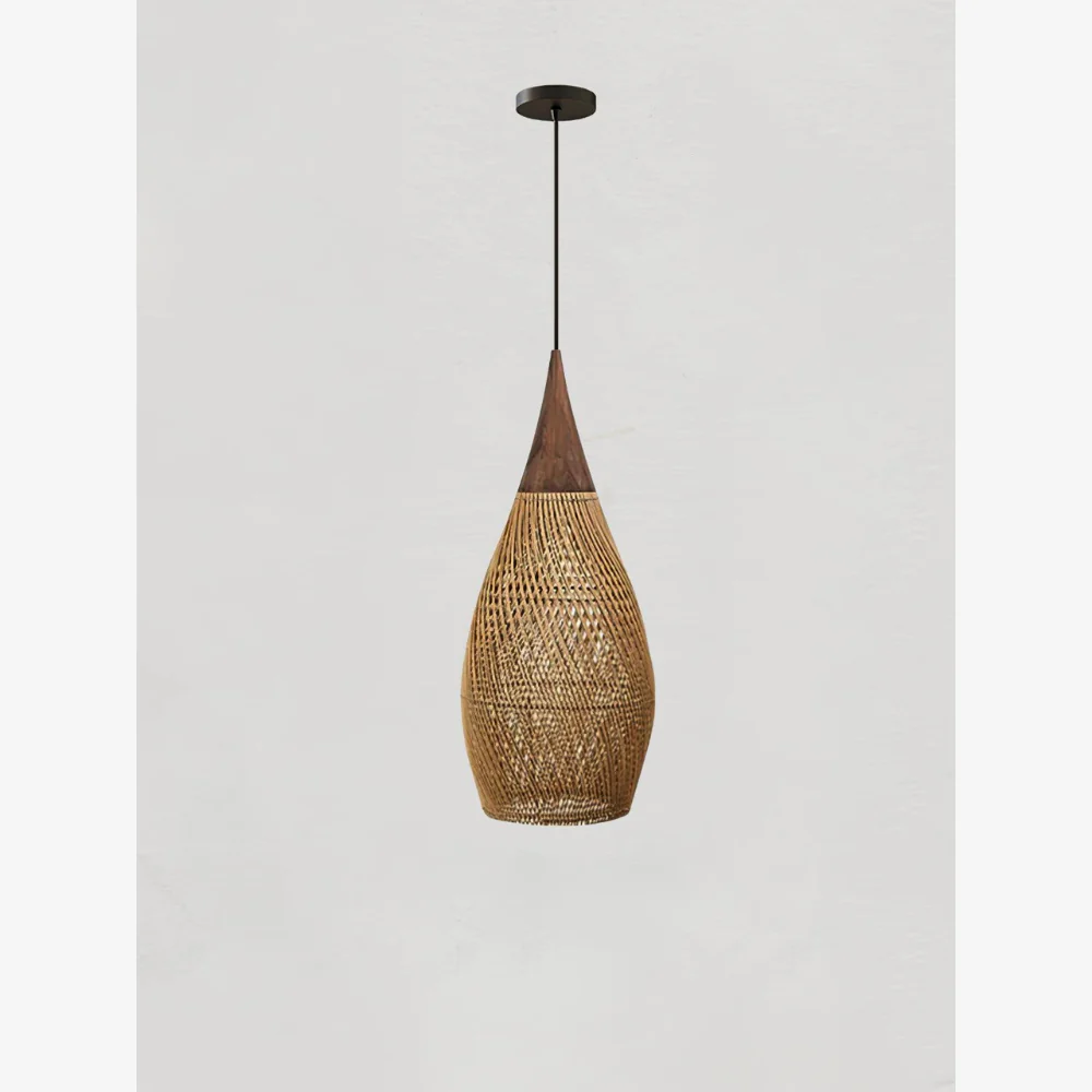 Modern Rattan Silhouette Pendant Light - Woven Basket Hanging Lamp with Wood Cap - Image 24