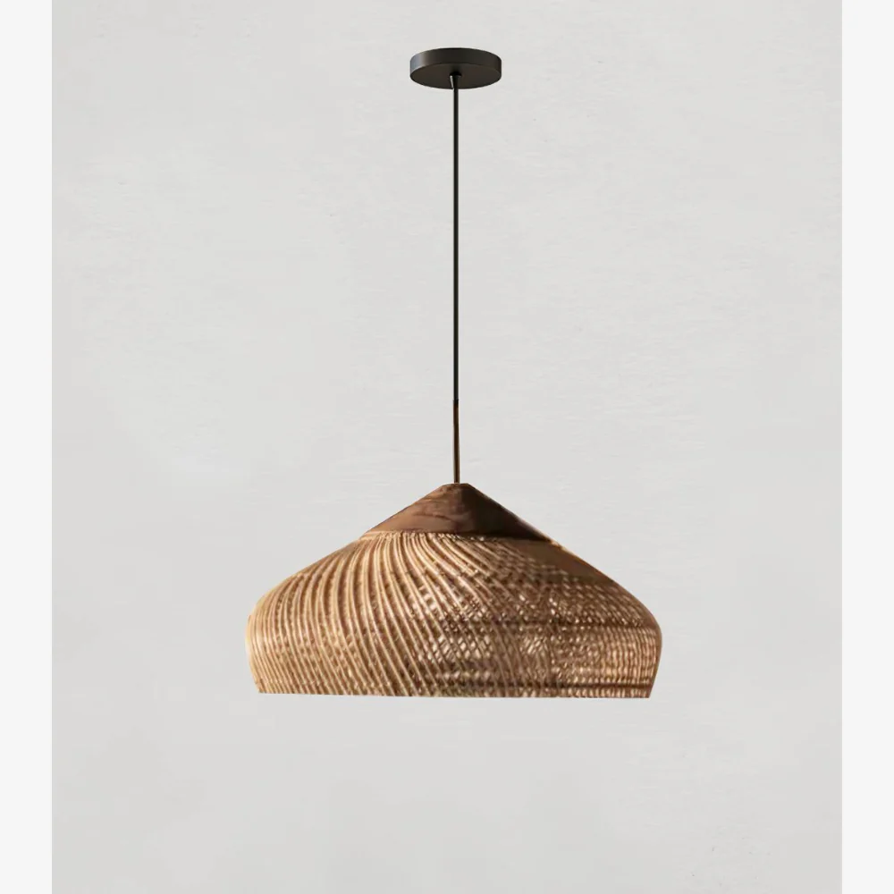 Modern Rattan Silhouette Pendant Light - Woven Basket Hanging Lamp with Wood Cap - Image 26