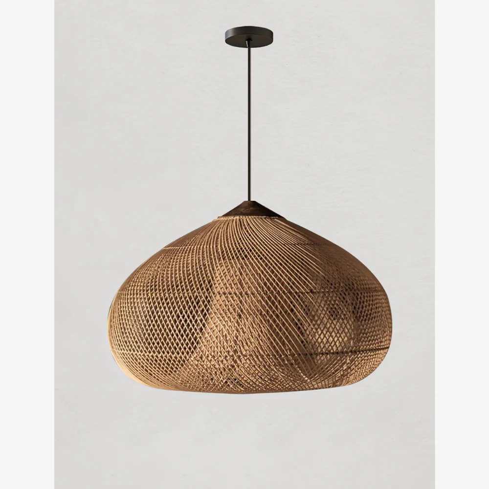Modern Rattan Silhouette Pendant Light - Woven Basket Hanging Lamp with Wood Cap - Image 27