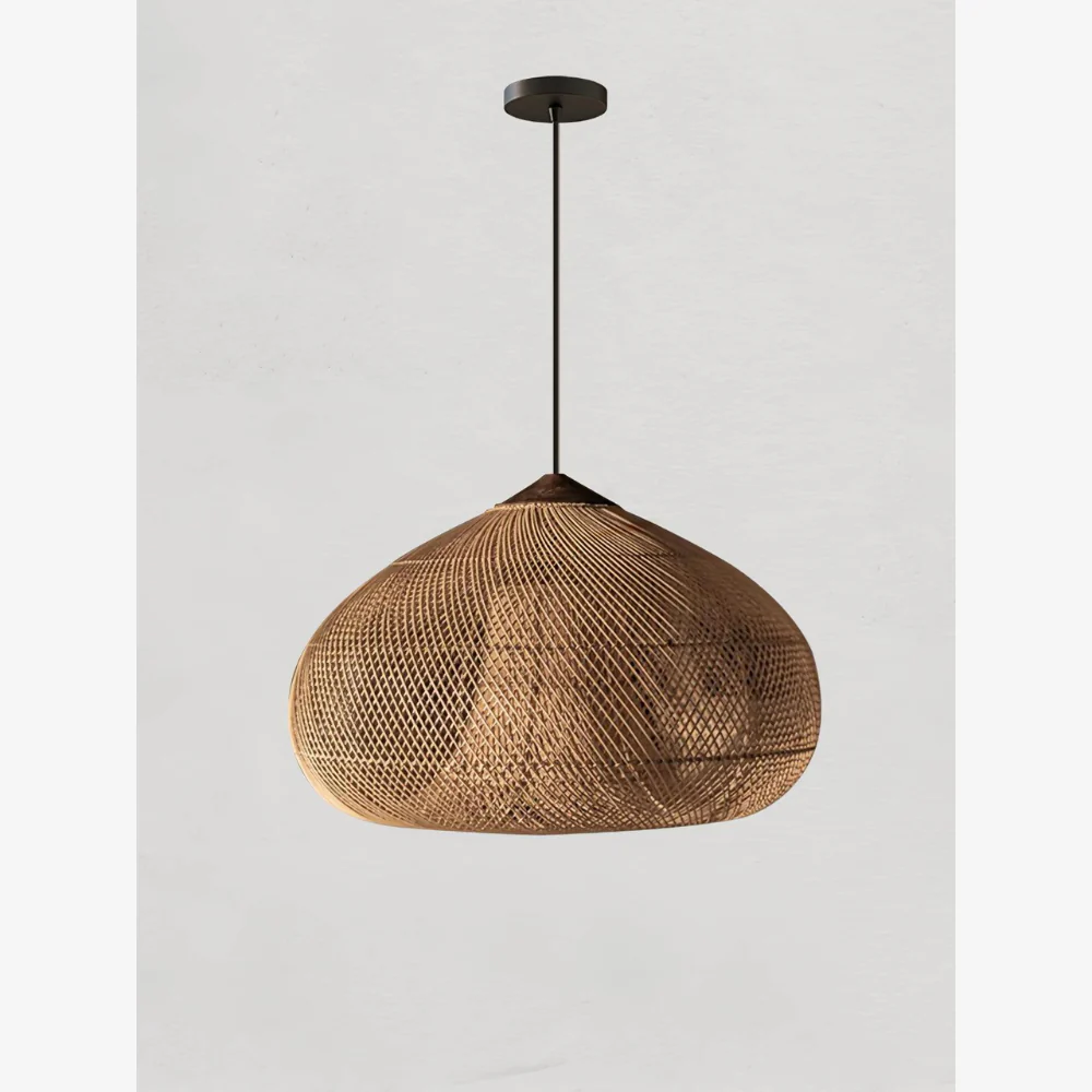 Modern Rattan Silhouette Pendant Light - Woven Basket Hanging Lamp with Wood Cap - Image 28