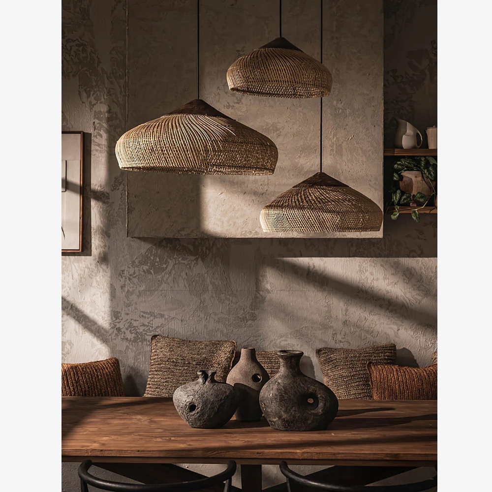 Modern Rattan Silhouette Pendant Light - Woven Basket Hanging Lamp with Wood Cap - Image 3