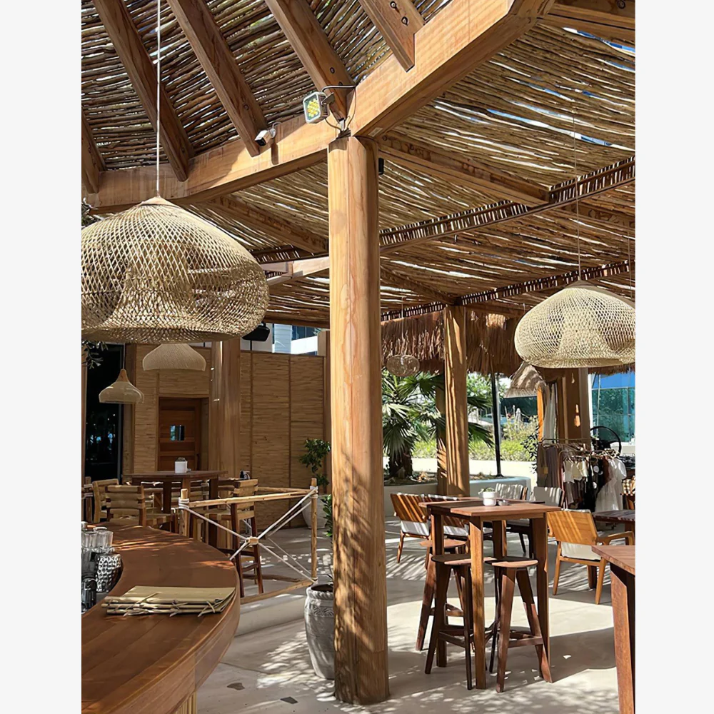 Modern Rattan Silhouette Pendant Light - Woven Basket Hanging Lamp with Wood Cap - Image 7