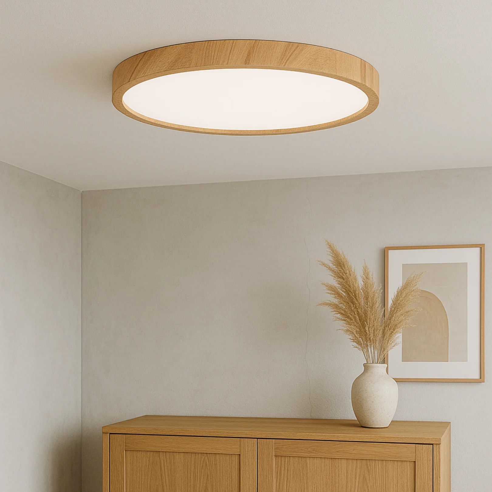 Modern Round LED Flush Mount Ceiling Light - Nordic Wood Lamp - Image 4
