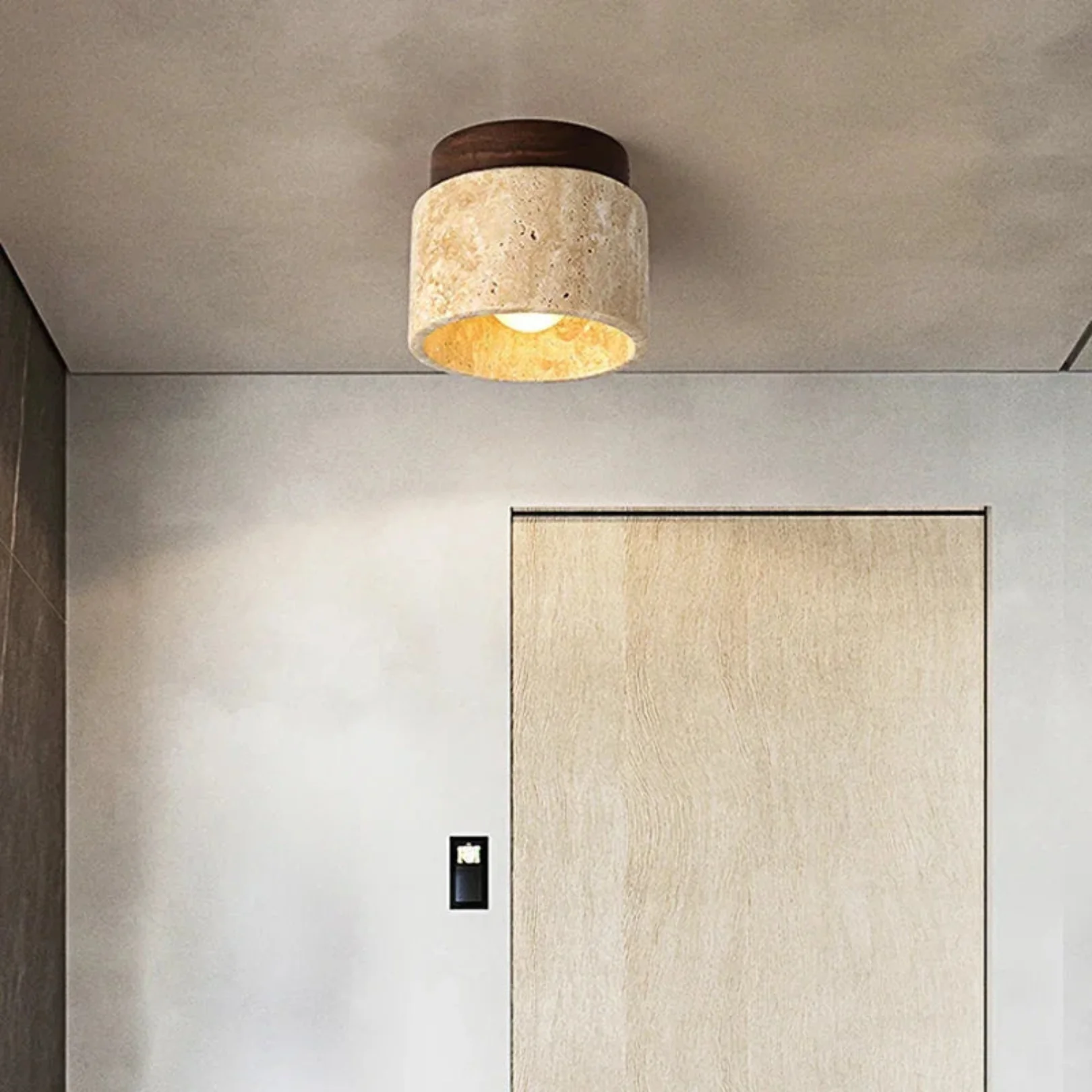 Modern Stone Ceiling Light - Travertine Flush Mount - Image 3