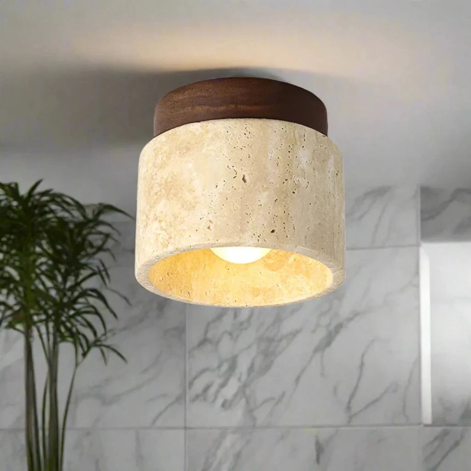 Modern Stone Ceiling Light - Travertine Flush Mount - Image 4