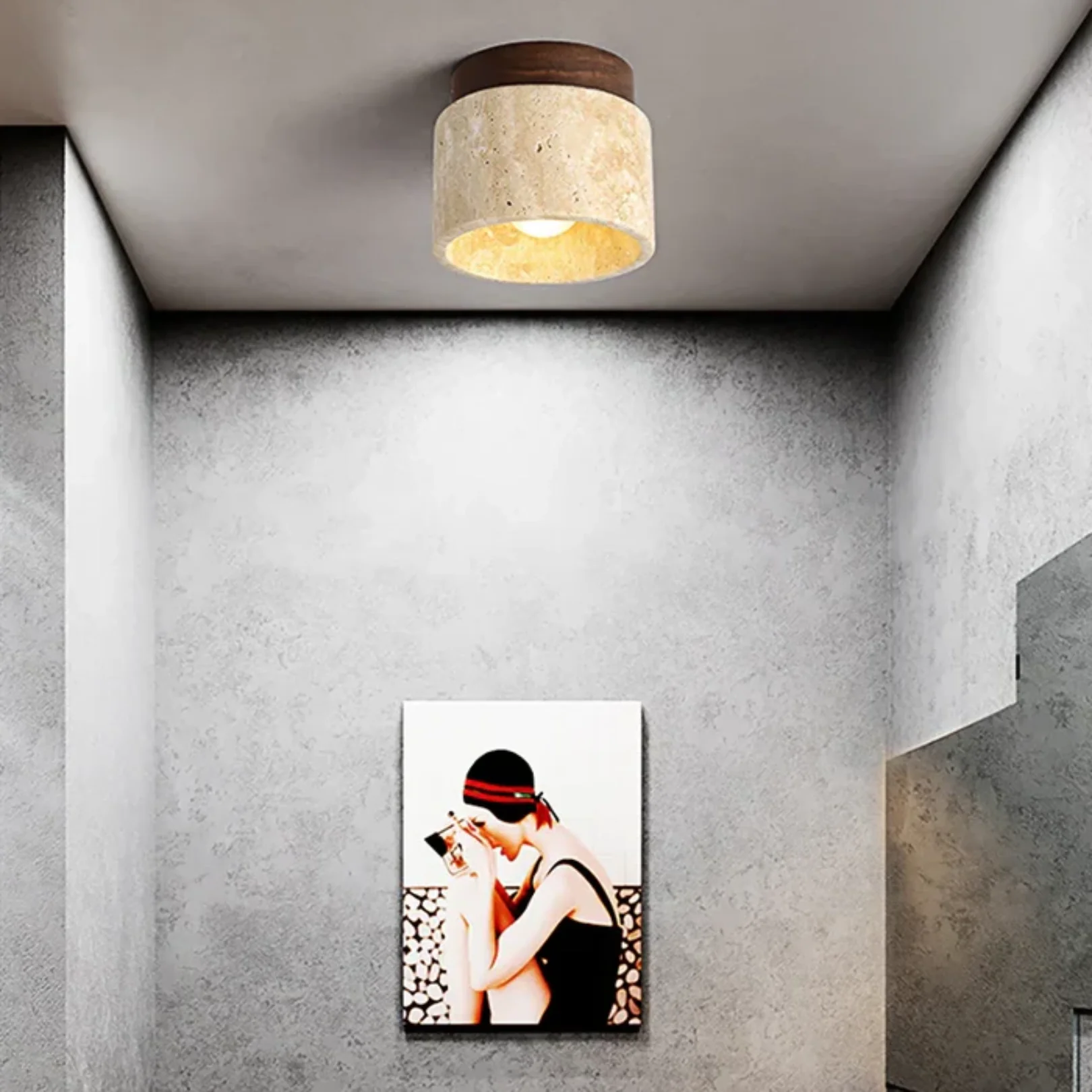 Modern Stone Ceiling Light - Travertine Flush Mount - Image 5