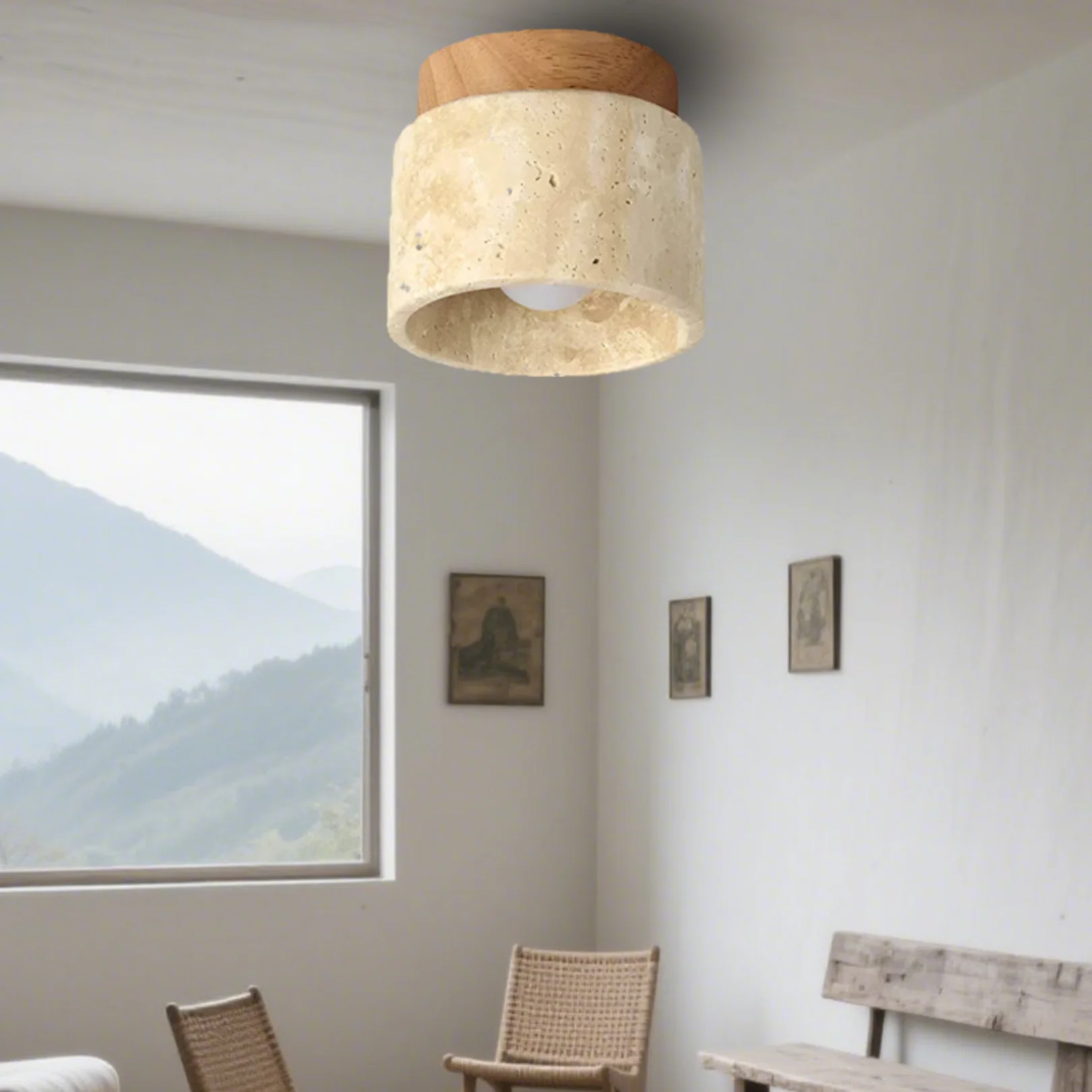 Modern Stone Ceiling Light - Travertine Flush Mount - Image 6