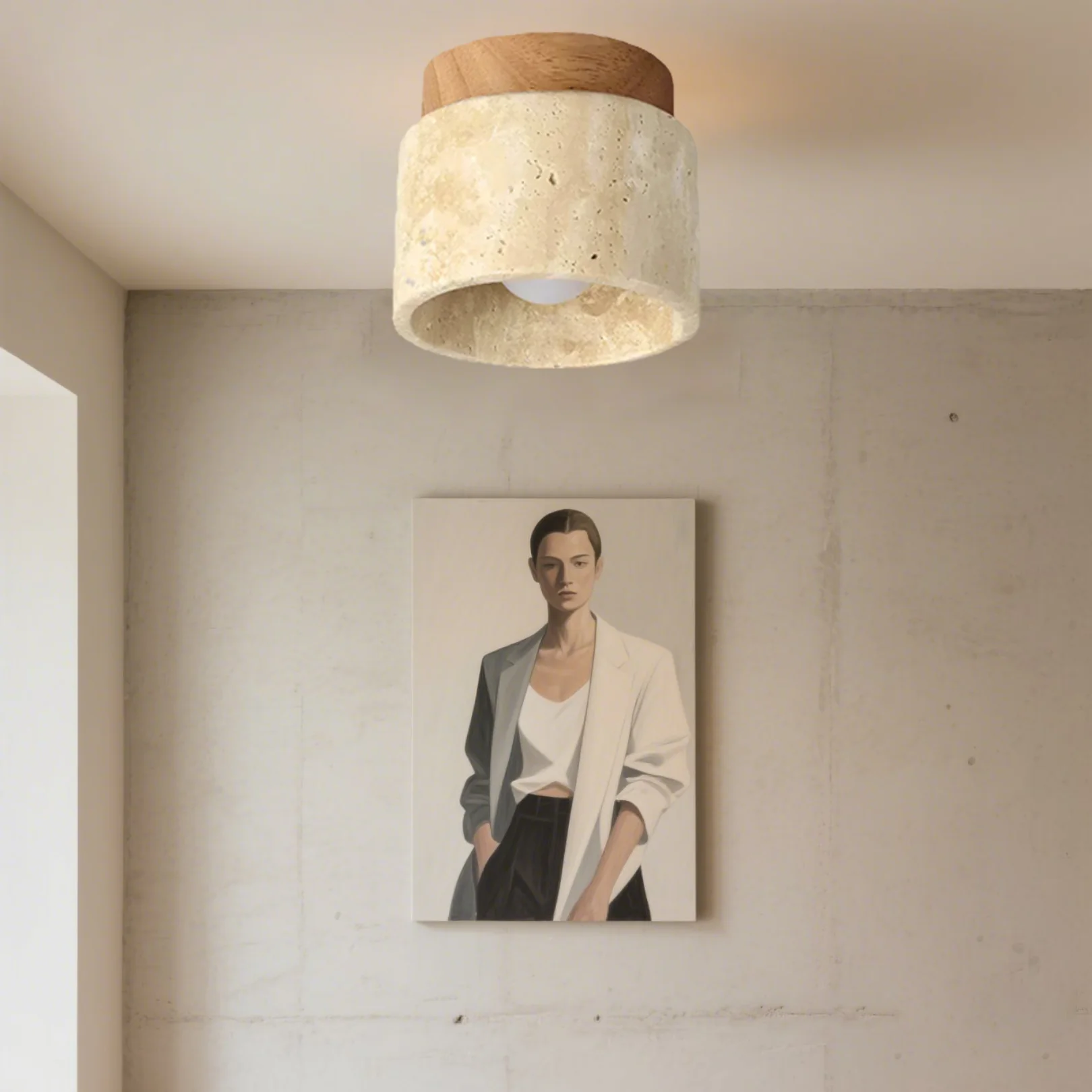 Modern Stone Ceiling Light - Travertine Flush Mount - Image 7