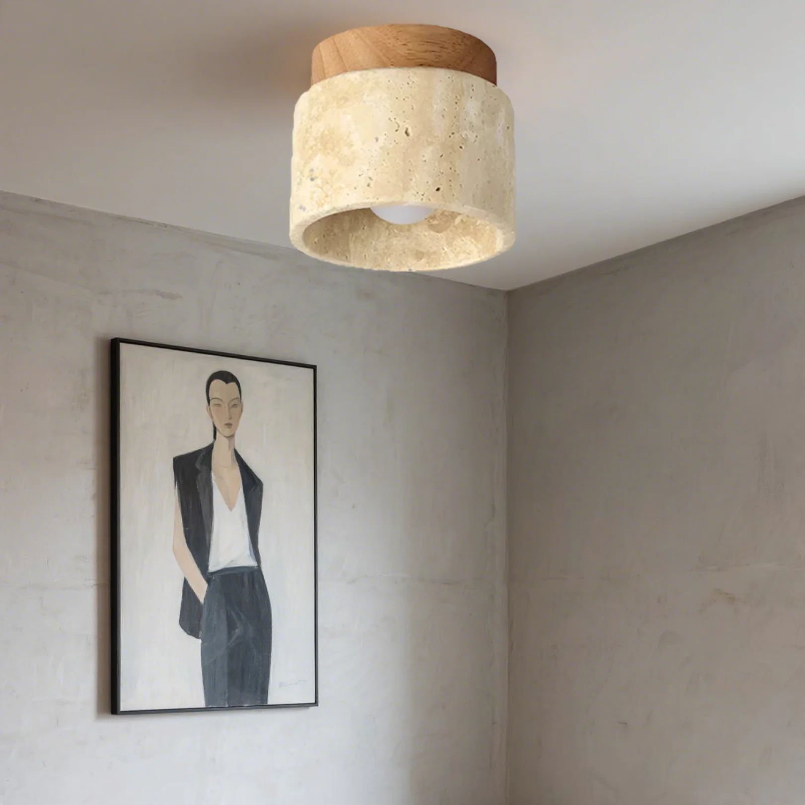 Modern Stone Ceiling Light - Travertine Flush Mount - Image 8
