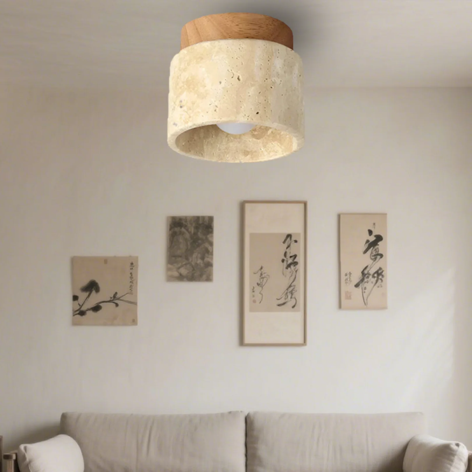 Modern Stone Ceiling Light - Travertine Flush Mount - Image 9