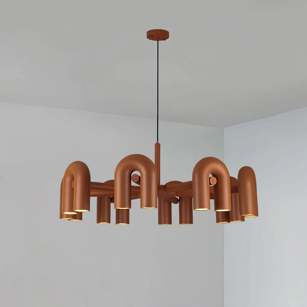 Modern U-Shaped Modular Chandelier - Sculptural Arch Tubular Pendant Light - Image 49