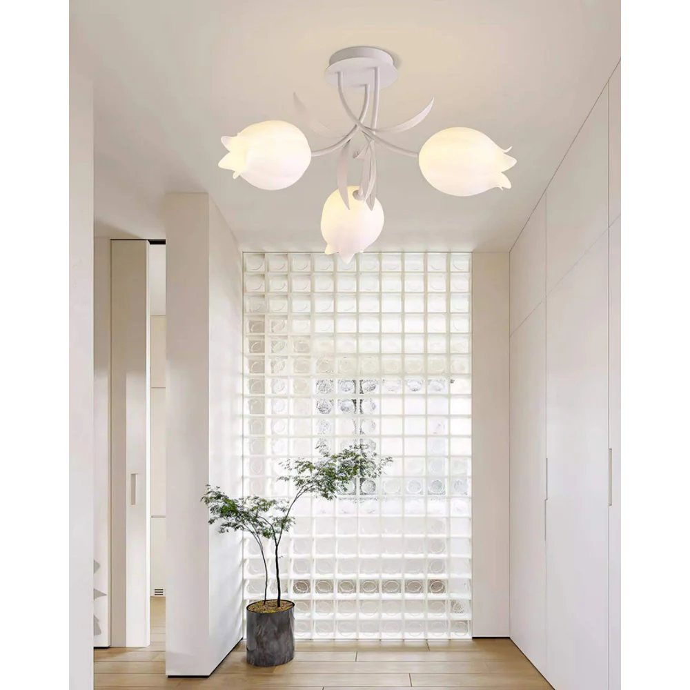 Multi Head Floral Ceiling Fixture with Acrylic Shades - Modern Farmhouse - Image 4