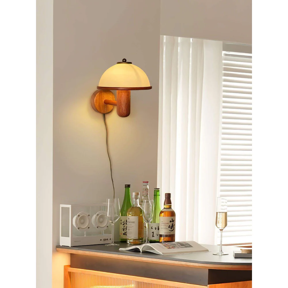Mushroom Wall Sconce with Oak Wood Base - Mid Century Scandinavian - Image 24