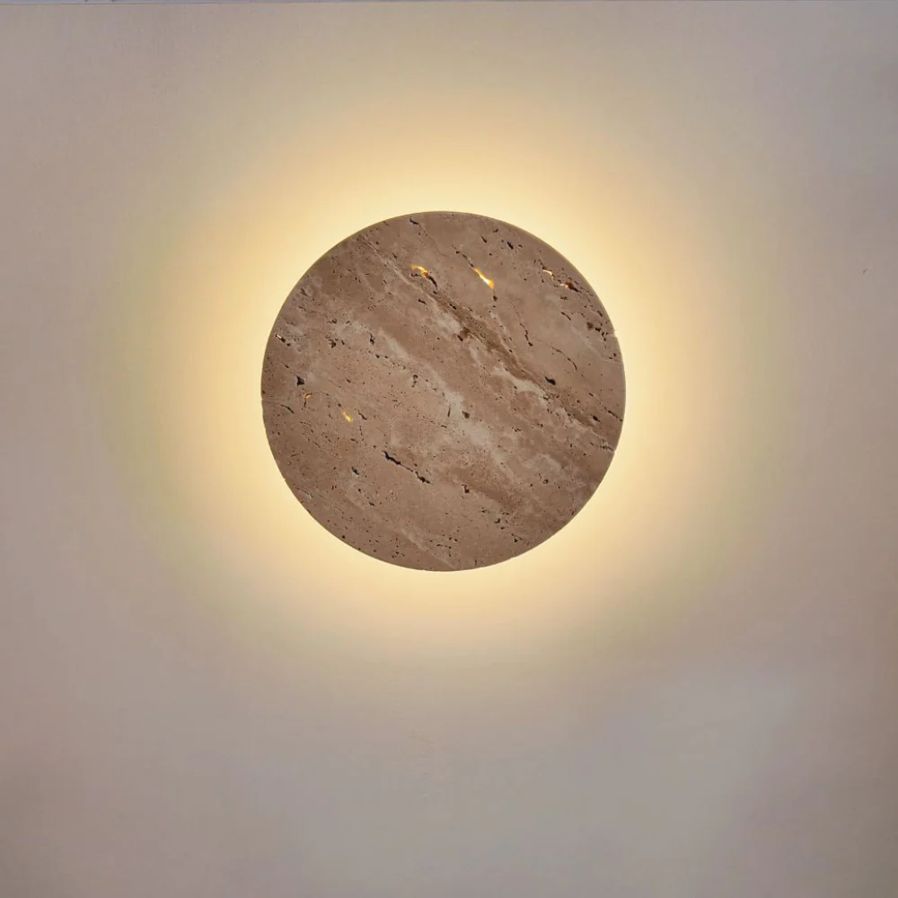 Natural Travertine Backlit Wall Sconce - Modern Stone Eclipse Halo Light - Image 11