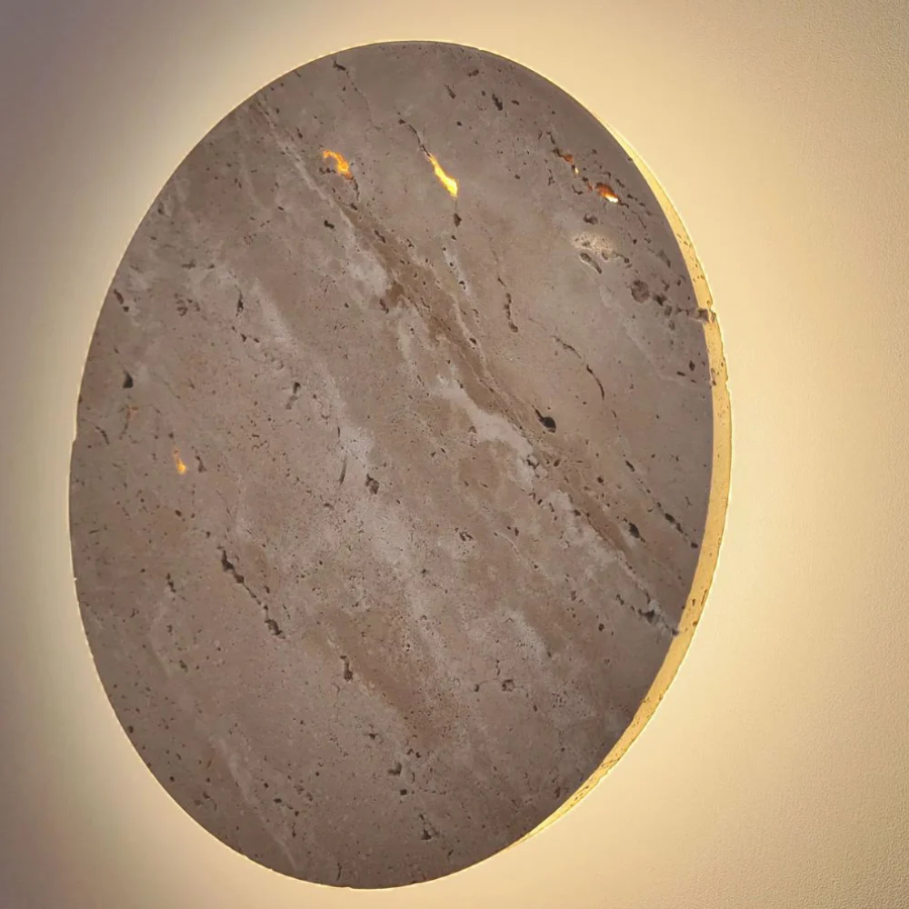 Natural Travertine Backlit Wall Sconce - Modern Stone Eclipse Halo Light - Image 12