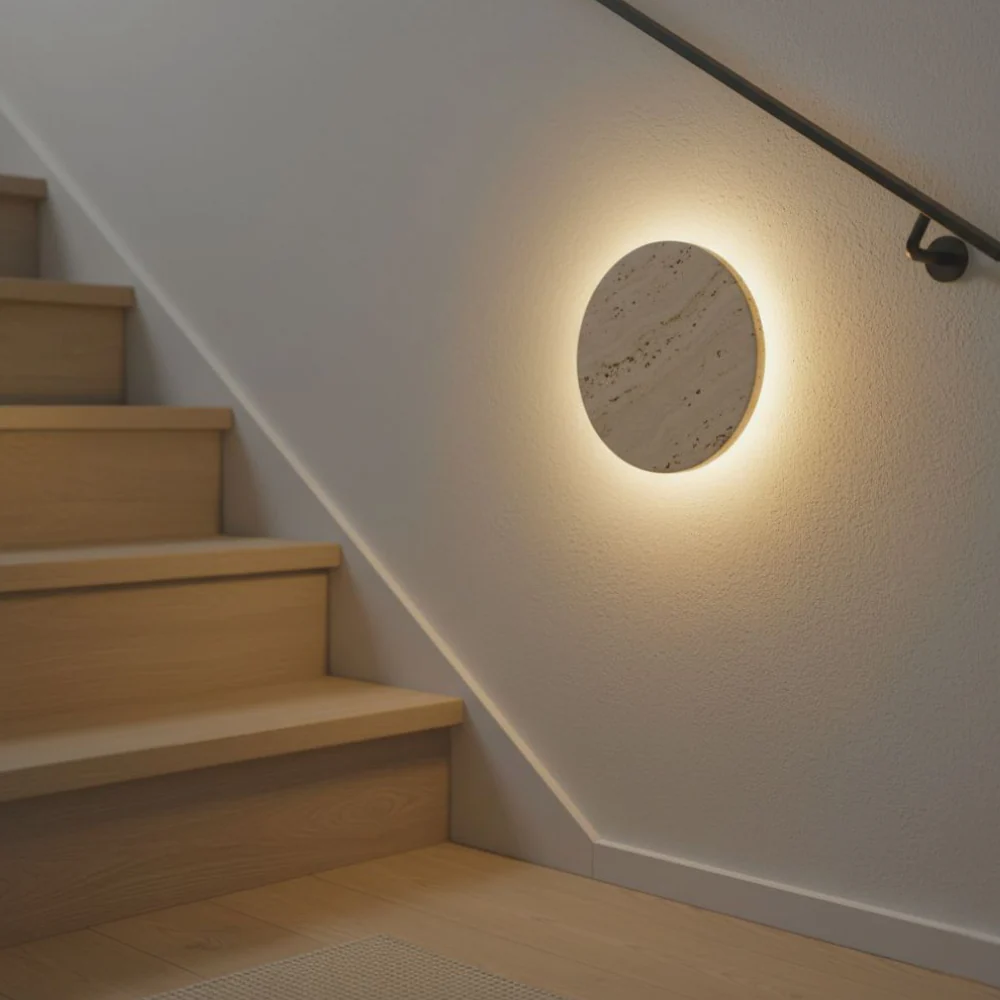 Natural Travertine Backlit Wall Sconce - Modern Stone Eclipse Halo Light - Image 3