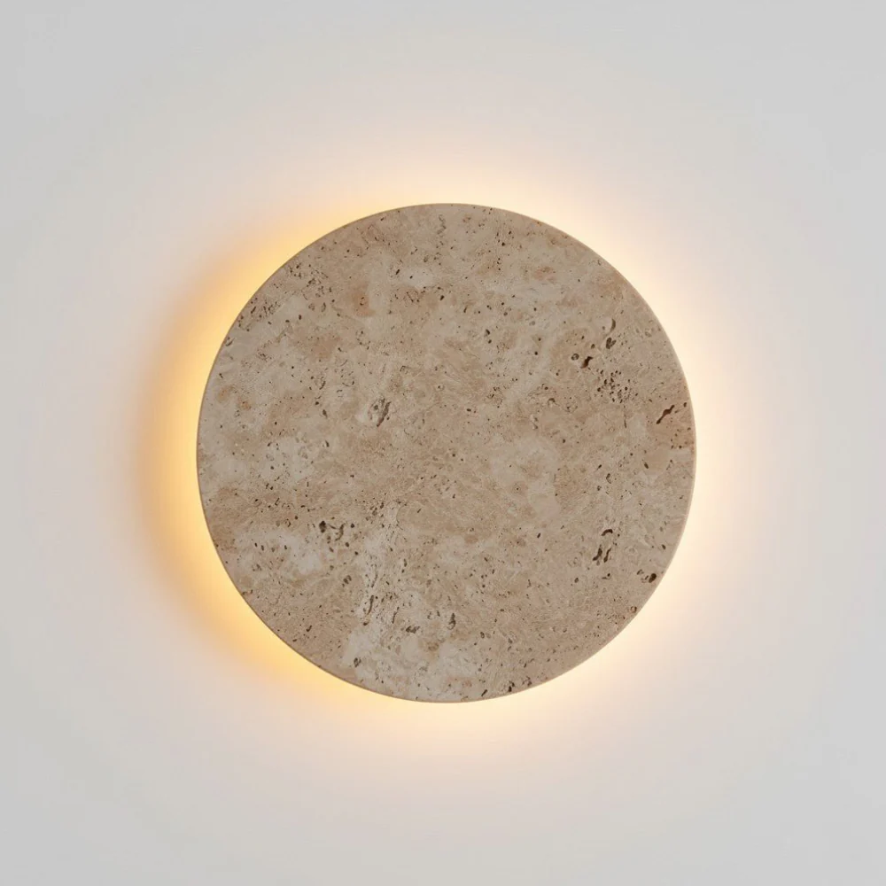 Natural Travertine Backlit Wall Sconce - Modern Stone Eclipse Halo Light - Image 6