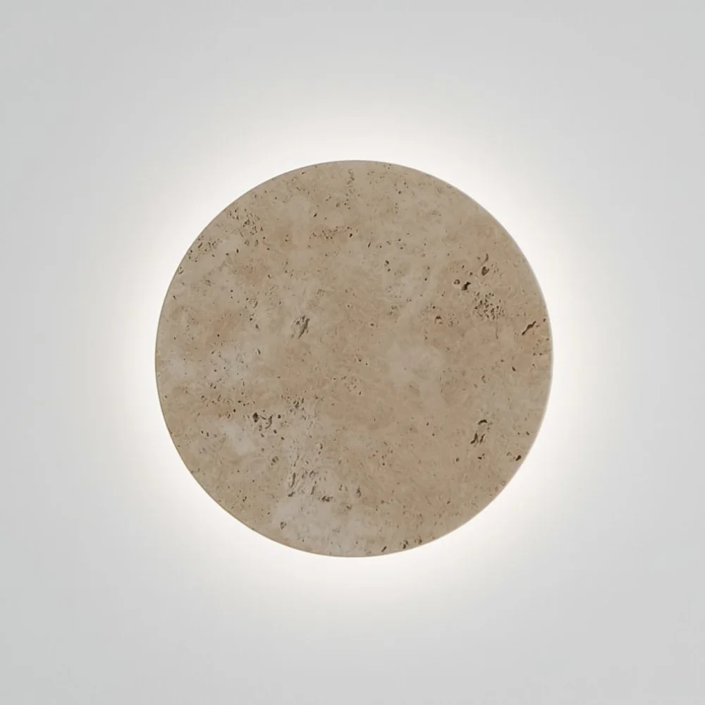 Natural Travertine Backlit Wall Sconce - Modern Stone Eclipse Halo Light - Image 8