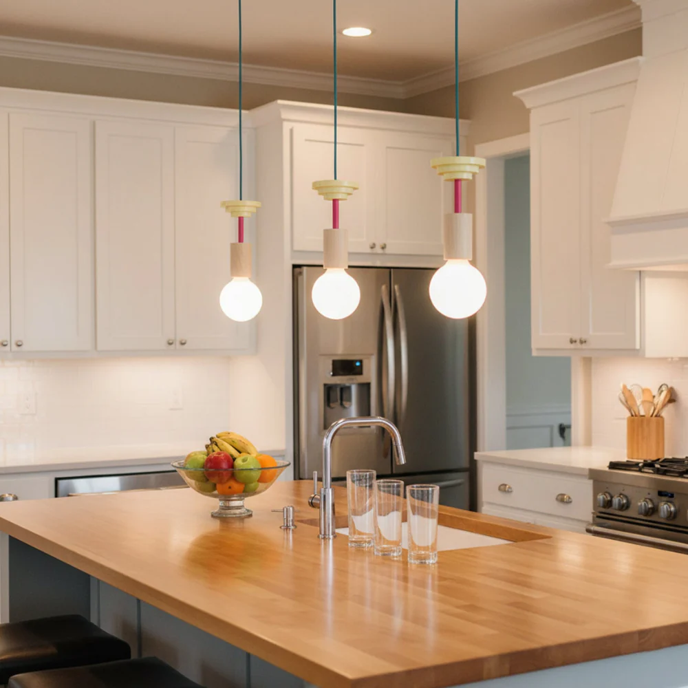 Nordic Geometric Wood Pendant Light - Modern Hand-Turned Orbital Hanging Lamp - Image 2