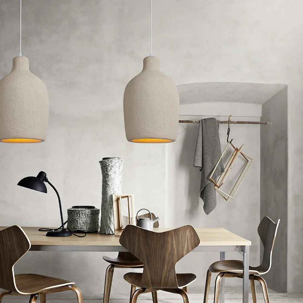 Pendant Light Fixture with Textured Stone Finish - Wabi Sabi Japandi - Image 11