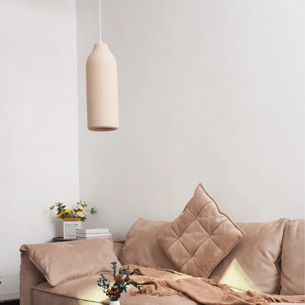 Pendant Light Fixture with Textured Stone Finish - Wabi Sabi Japandi - Image 12
