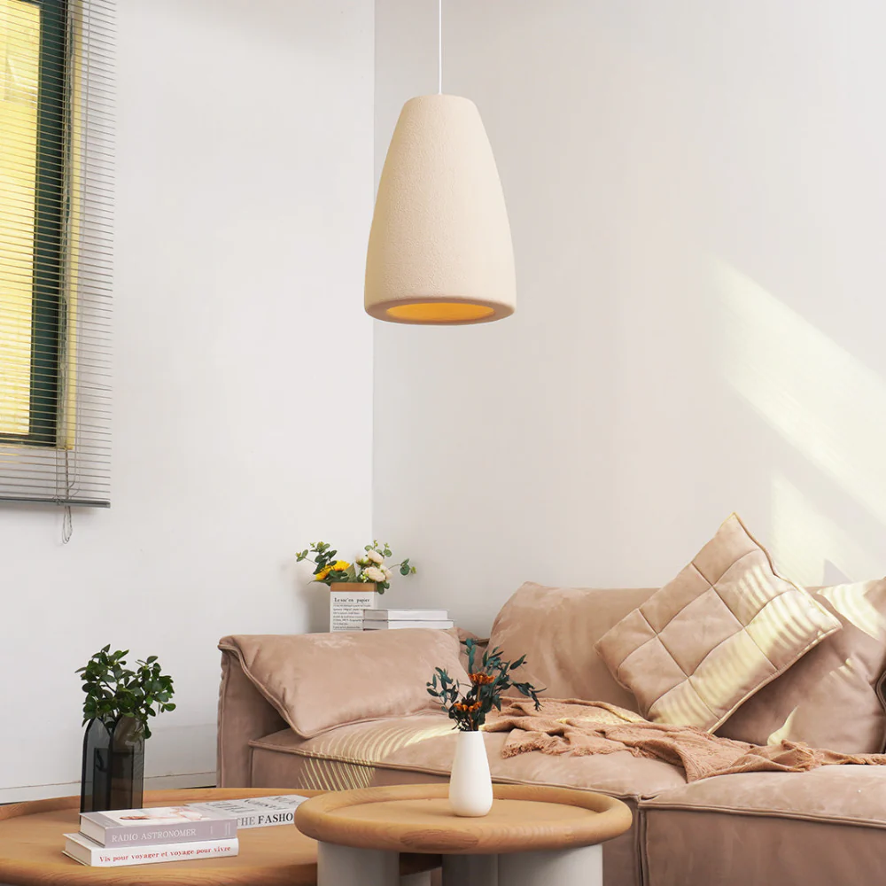 Pendant Light Fixture with Textured Stone Finish - Wabi Sabi Japandi - Image 13