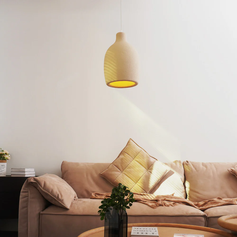 Pendant Light Fixture with Textured Stone Finish - Wabi Sabi Japandi - Image 15