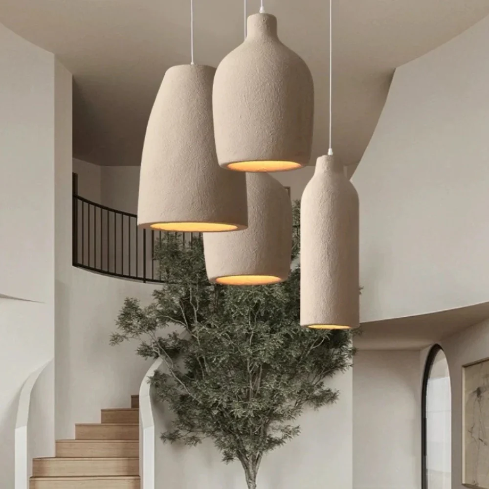 Pendant Light Fixture with Textured Stone Finish - Wabi Sabi Japandi - Image 4