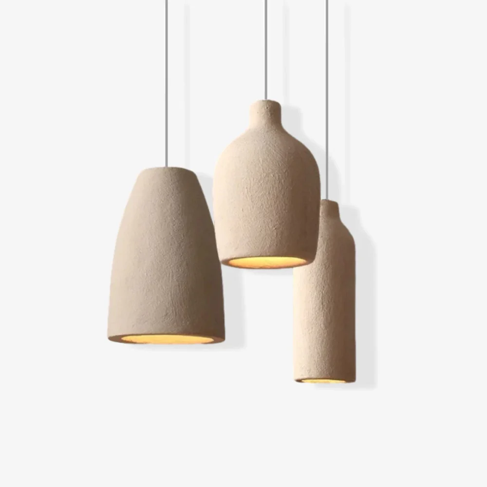 Pendant Light Fixture with Textured Stone Finish - Wabi Sabi Japandi - Image 9