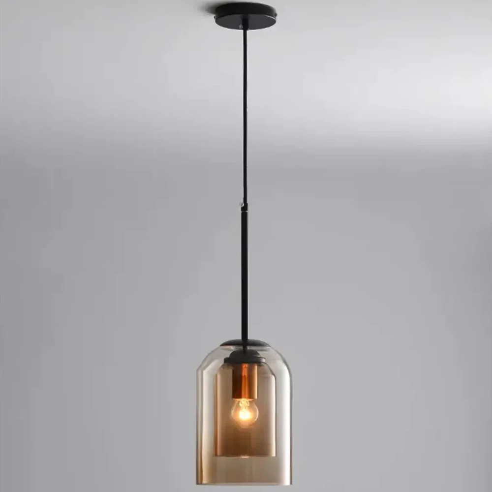 Pendant Light with Double Cylinder Glass Shade - Modern Mid Century - Image 10